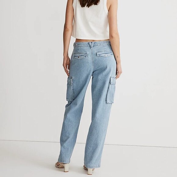 Madewell Low Slung Slouchy Straight Cargo Pocket Jeans Coleman Wash Size 31 NWT - Picture 3 of 12